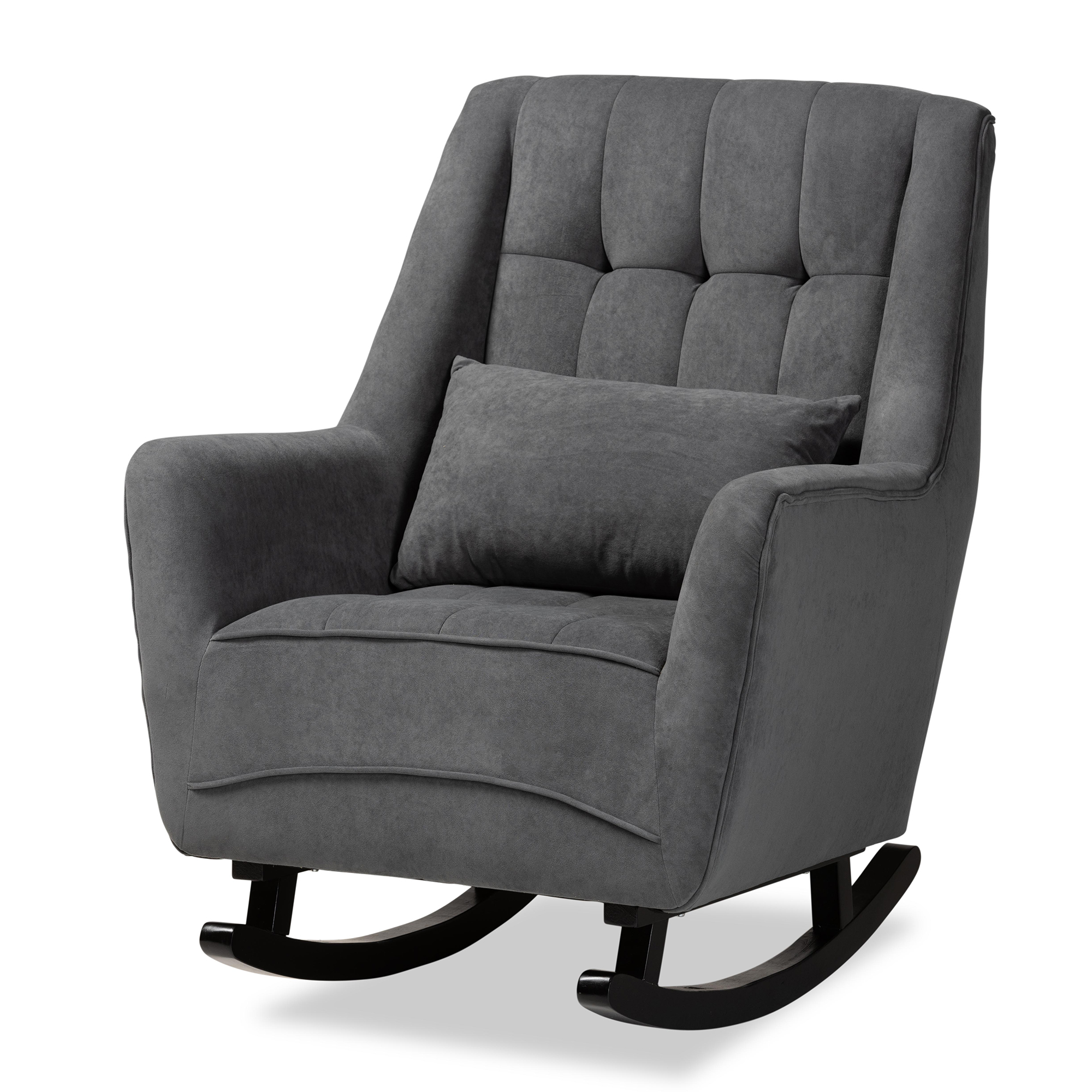 Baxton Studio Elisa Modern and Contemporary Grey Fabric Upholstered and Dark Brown Finished Wood Rocking Chair